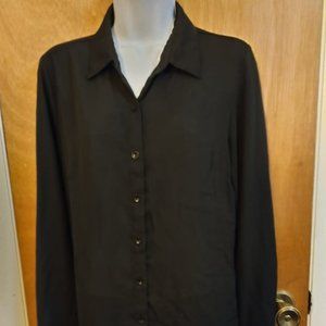 Zac & Rachel, Long Sleeve, Pleated Back, Button Up Blouse, Black, M